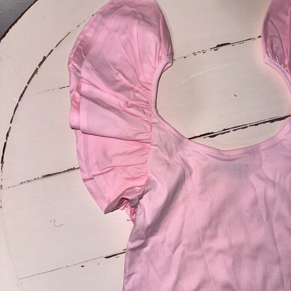 Pink Ribbed Knit Top with Ruffle Sleeves - Picture 6 of 8
